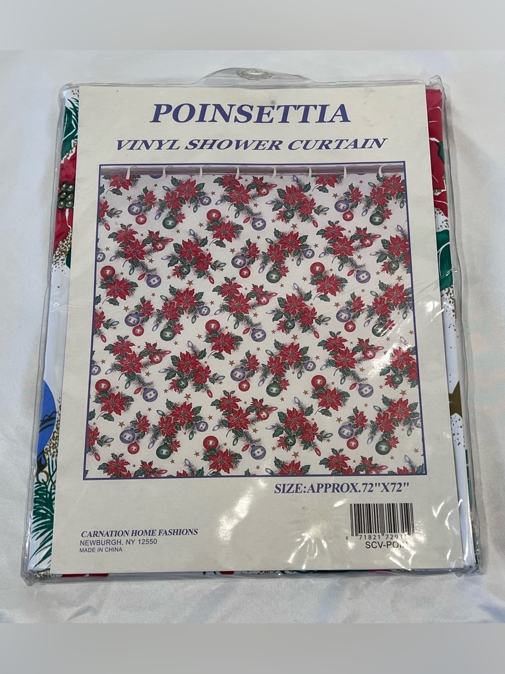 Vintage Christmas Poinsettia Vinyl Shower Curtain 72x72 NOS Sealed Holiday